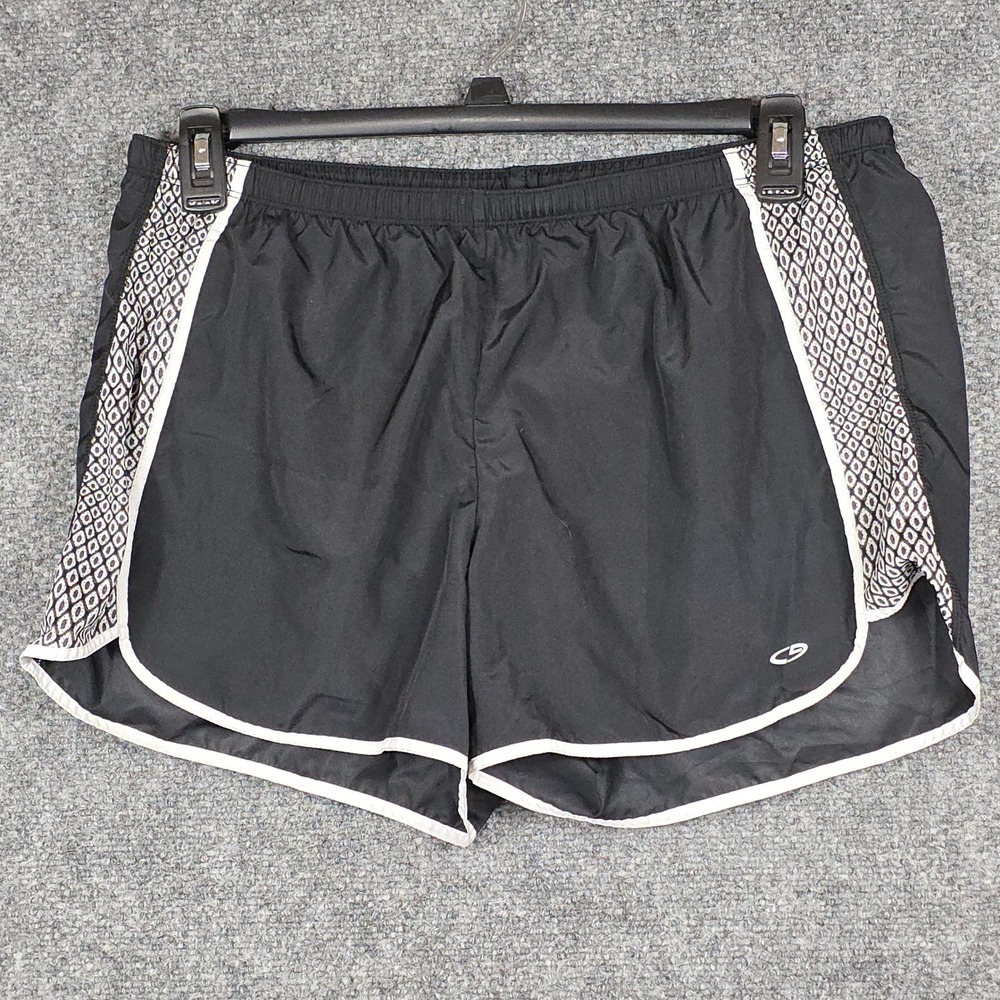 Champion Womens L Athletic Shorts Black White Geometric Side Panels Piping